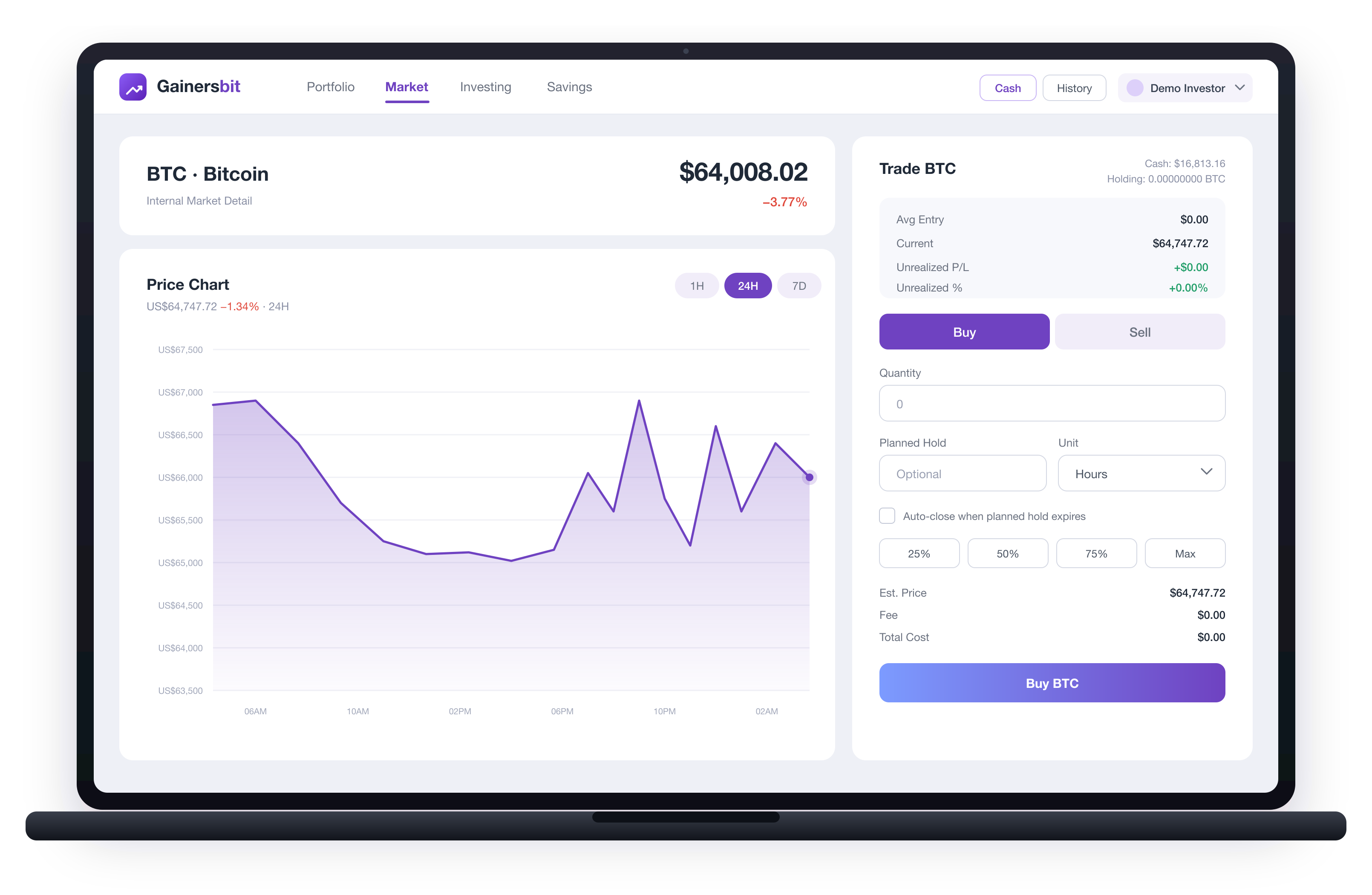 Gainersbit dashboard preview